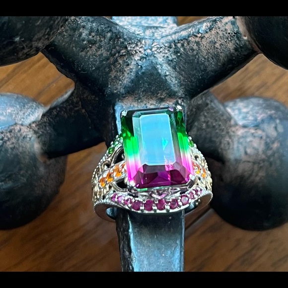 🍉 Emerald Cut Watermelon Quartz Ring 😍 - Picture 3 of 9